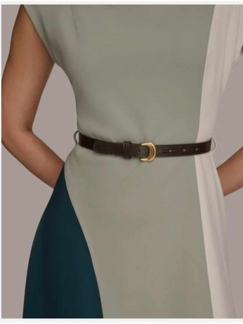 Donna Karan Sage Green White Colorblock Cap Sleeve Midi Dress New 8 - Picture 3 of 9